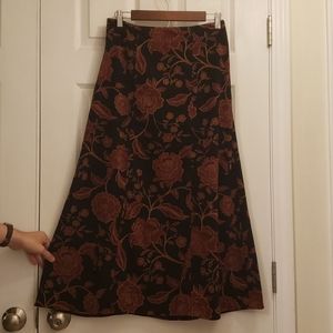 Notations Vintage Black and Red Floral Midi Skirt